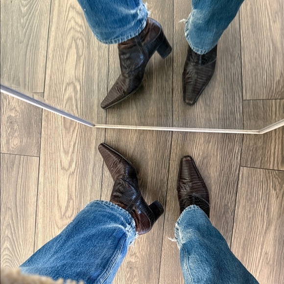 Via Spiga Shoes - vintage Via Spiga brown crocodile/snake-embossed leather ankle boots